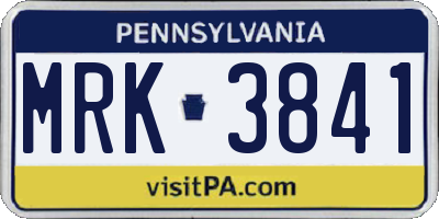 PA license plate MRK3841