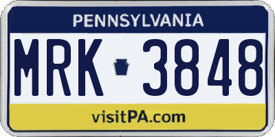 PA license plate MRK3848