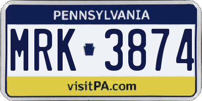 PA license plate MRK3874