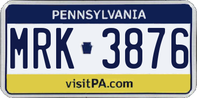 PA license plate MRK3876