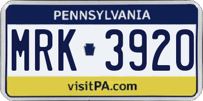 PA license plate MRK3920