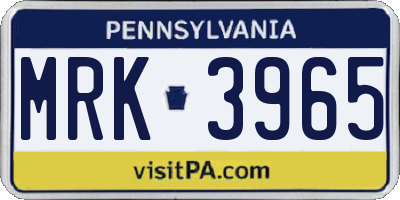 PA license plate MRK3965