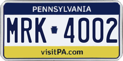 PA license plate MRK4002