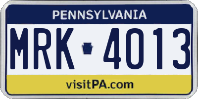 PA license plate MRK4013