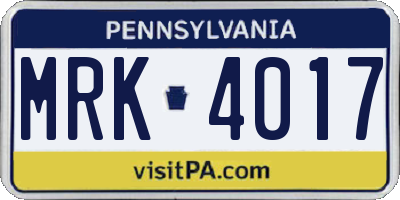 PA license plate MRK4017