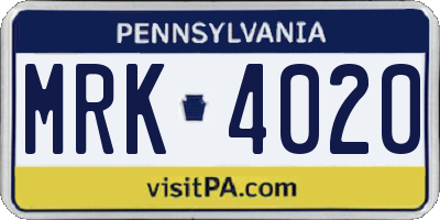 PA license plate MRK4020