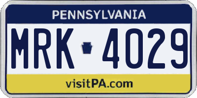 PA license plate MRK4029
