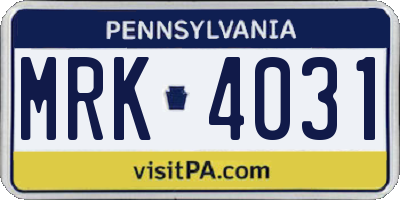 PA license plate MRK4031