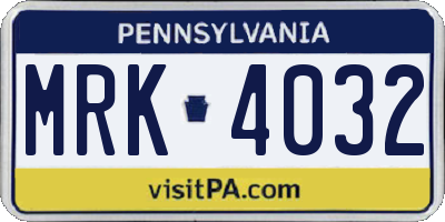 PA license plate MRK4032