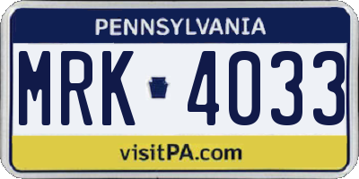 PA license plate MRK4033