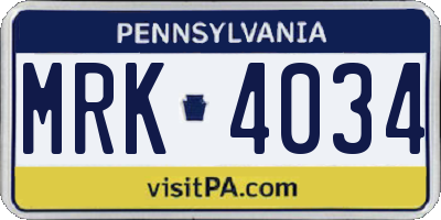 PA license plate MRK4034