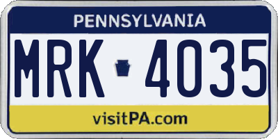 PA license plate MRK4035
