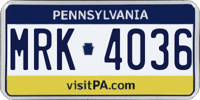 PA license plate MRK4036