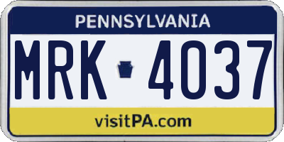 PA license plate MRK4037