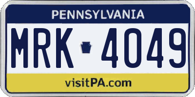 PA license plate MRK4049