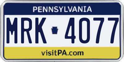 PA license plate MRK4077