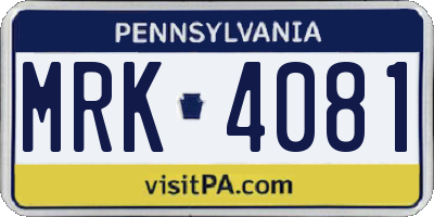 PA license plate MRK4081