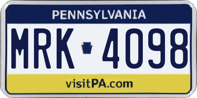 PA license plate MRK4098