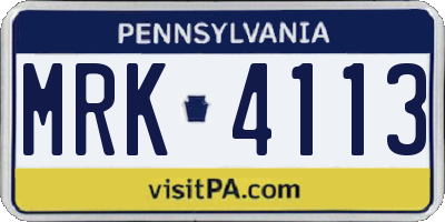 PA license plate MRK4113