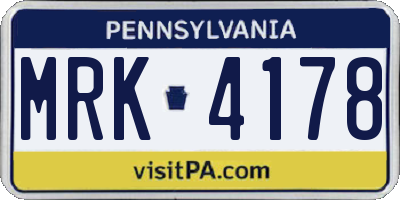 PA license plate MRK4178