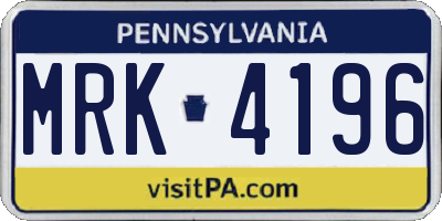 PA license plate MRK4196