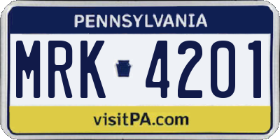 PA license plate MRK4201
