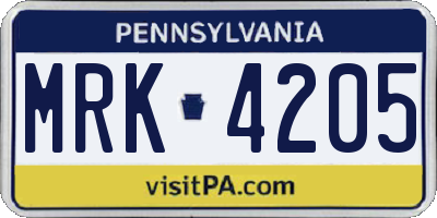 PA license plate MRK4205