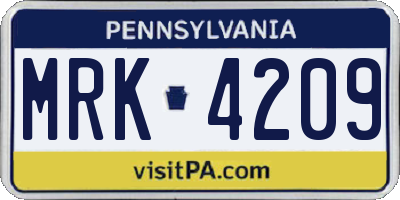 PA license plate MRK4209