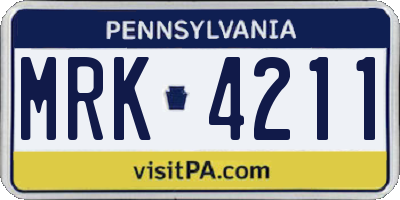 PA license plate MRK4211