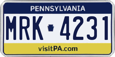 PA license plate MRK4231