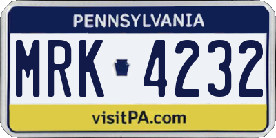 PA license plate MRK4232