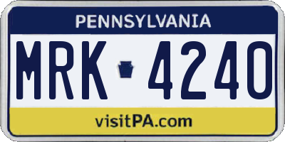 PA license plate MRK4240