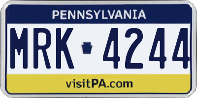 PA license plate MRK4244