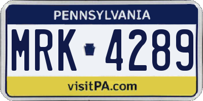 PA license plate MRK4289