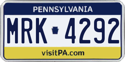PA license plate MRK4292
