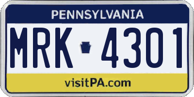 PA license plate MRK4301