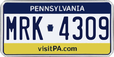 PA license plate MRK4309