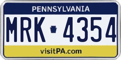 PA license plate MRK4354