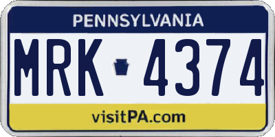 PA license plate MRK4374