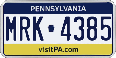 PA license plate MRK4385