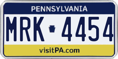 PA license plate MRK4454