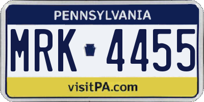 PA license plate MRK4455