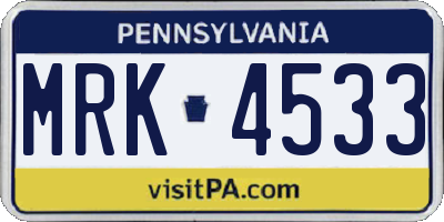 PA license plate MRK4533