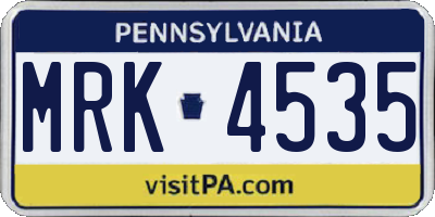 PA license plate MRK4535