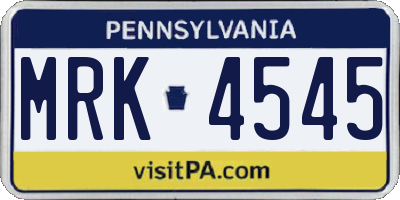 PA license plate MRK4545