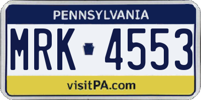 PA license plate MRK4553