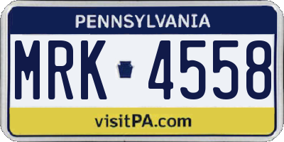 PA license plate MRK4558