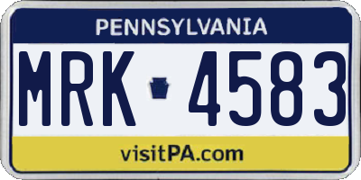 PA license plate MRK4583