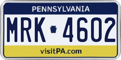 PA license plate MRK4602