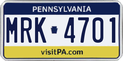 PA license plate MRK4701